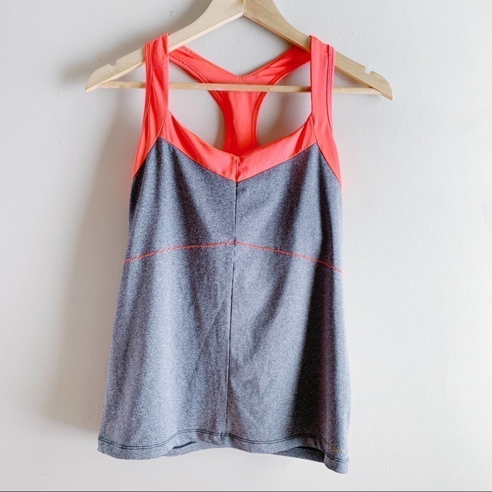 New Balance • Quick Dry Racer Back Workout Tank Top in‎ Grey/Orange, Size Medium